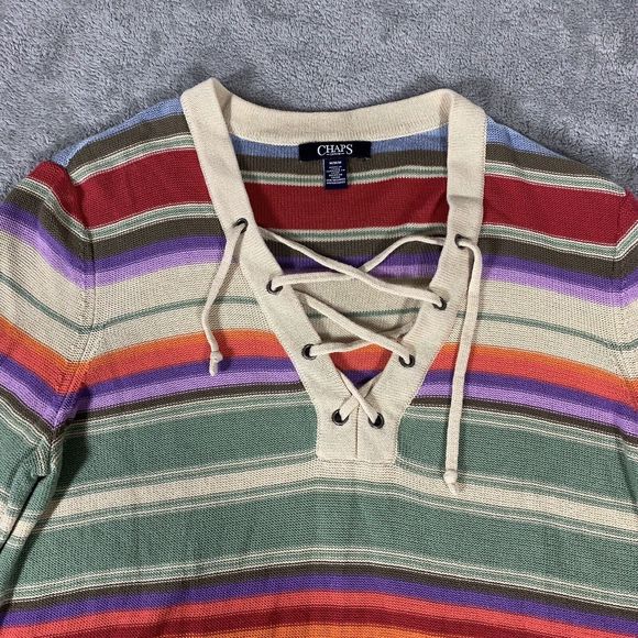 Chaps Rainbow Colorful Striped Knit Sweater Size Medium Women’s - Picture 5 of 11